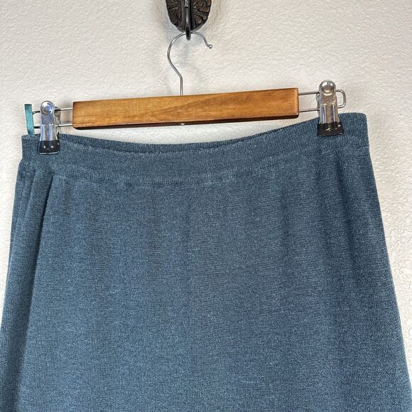 Double D Ranch Womens Maxi Straight Skirt Size S Dark Teal Blue Green Linen Knit - Picture 2 of 5